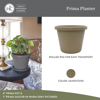 The HC Companies Prima Round Plastic Plant Pot w/Rolled Rim - Lightweight & UV Resistant Flower Pot for Herbs & More - Outdoor & Indoor Plant Pots w/Drainage (10 inch, Sandstone, Pack of 1)