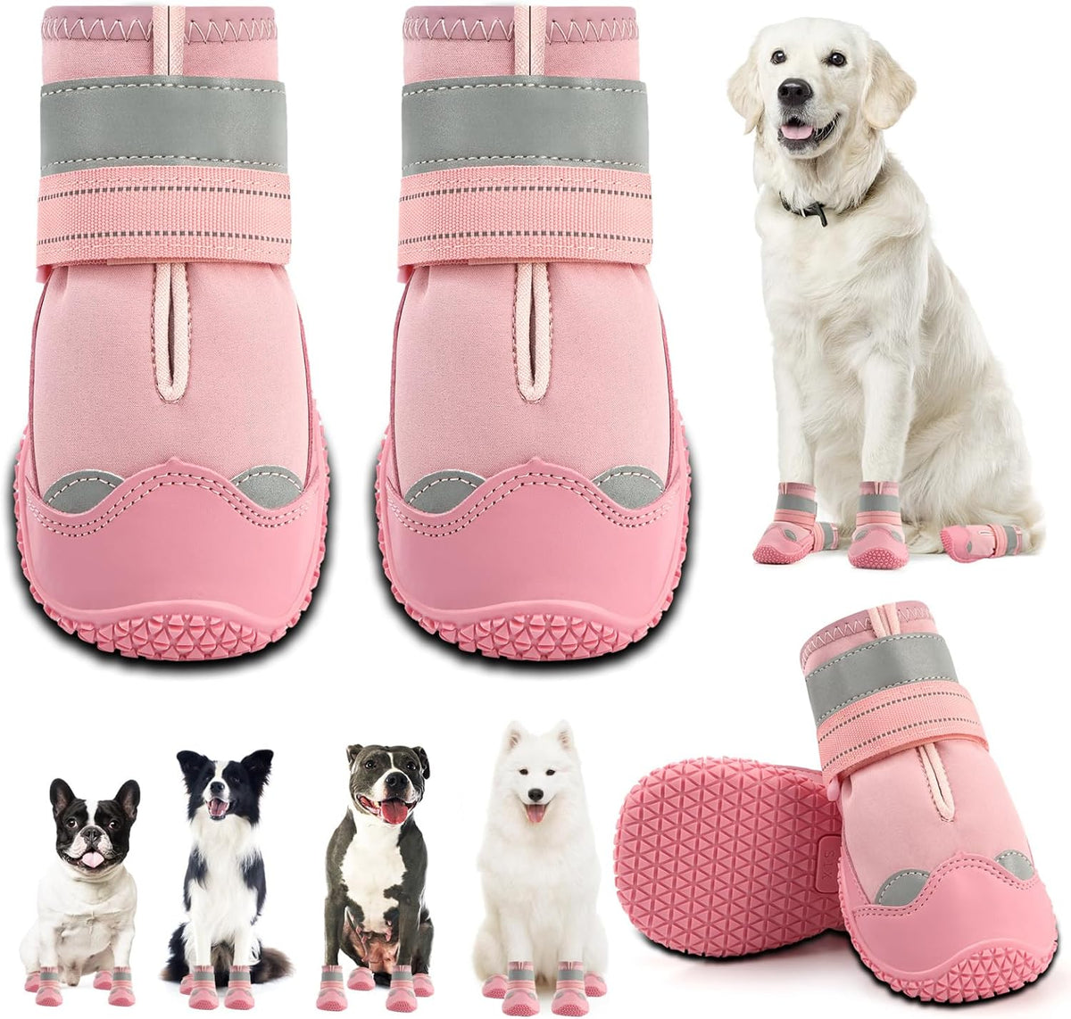 Dog Shoes for Large Dogs, Medium Dog Boots & Paw Protectors for Hardwood Floors, Outdoor Dog Booties for Hot Pavement Winter Snow Hiking, Waterproof Dog Shoes with Reflective Strips Size 7