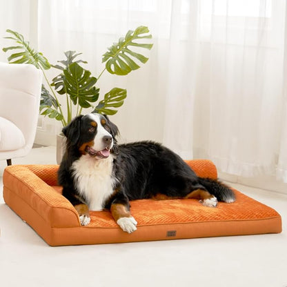 EHEYCIGA Memory Foam Dog Bed, Large Orthopedic Dog Bed, Pumpkin | Washable Removable Cover, Waterproof Flat Pet Sofa Couch with Nonskid Bottom, 44x32x6.5