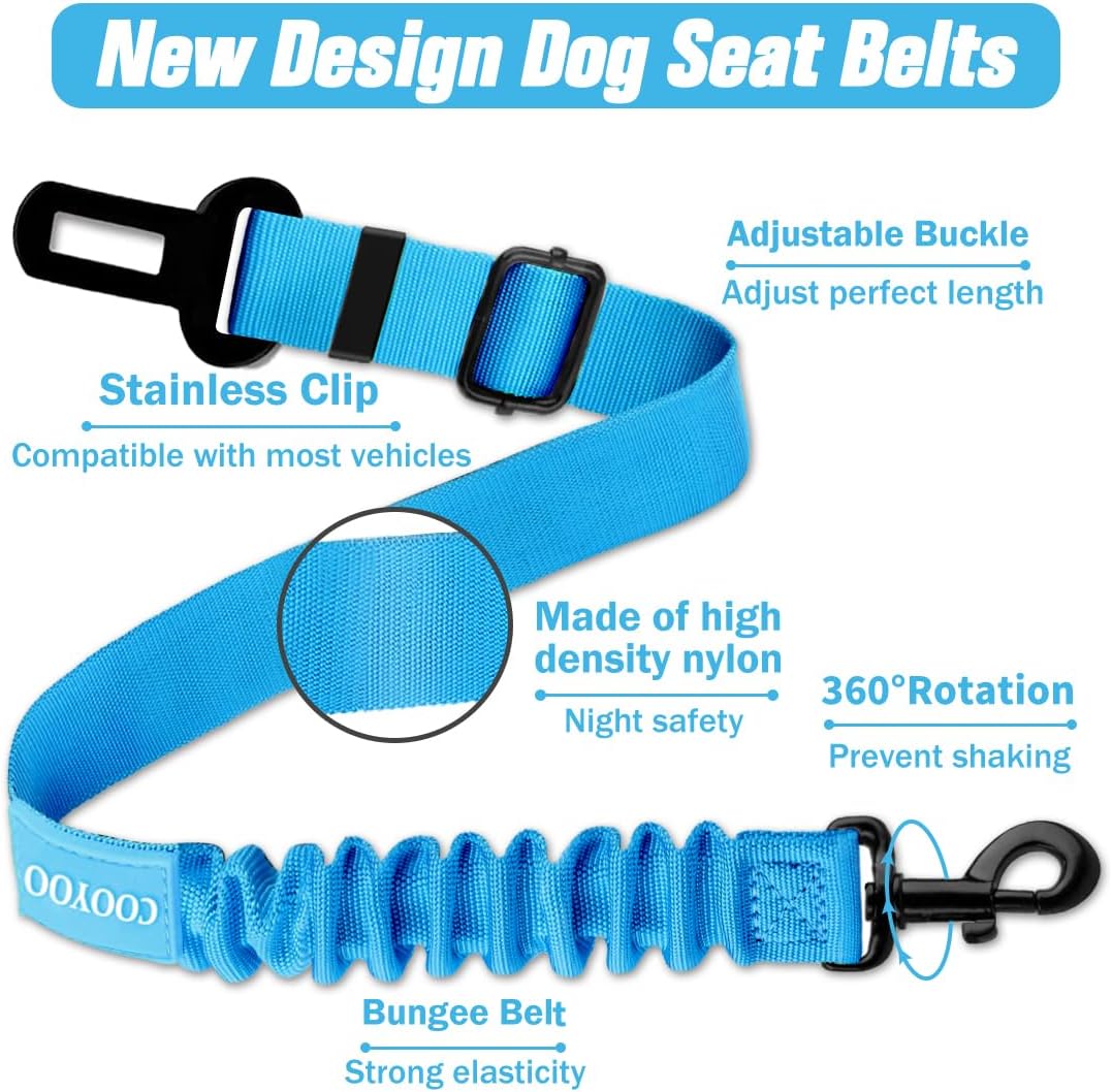 COOYOO Dog Seat Belt, Durability Retractable Dog Car Harness Adjustable Dog Seat Belt for Vehicle Nylon Pet Safety Seat Belts Heavy Duty & Elastic