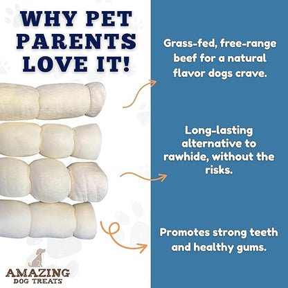 Amazing Dog Treats - Beef Cheek Rolls-(Mega Thick 10" - 6 Pcs) No Hide - Safe Rawhide Alternative Dog Chew - Great for Power Chewers - Long Lasting Dog Chew - No Splinters - Retriever Rolls for Dogs