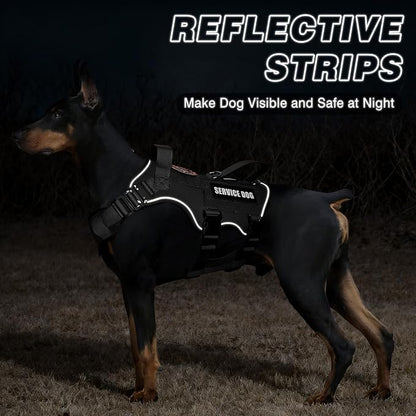 Tactical Service Dog Vest and Leash Set,Heavy Duty Harness with Metal Buckles for Large Dogs,Adjustable No Pull Pet Vest with 10 Patches,for Training Working Hiking,Black L