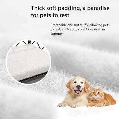Elevated Indoor & Outdoor Dog Bed for Small Dogs, Durable Rattan Wicker Pet Sofa with Removable Washable Waterproof Cushion, Stylish Dog Couch, Black Rattan/White Mat