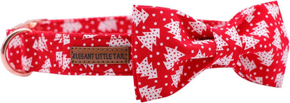 Elegant little tail Dog Collar with Bow, Cotton & Webbing, Bowtie Dog Collar, Adjustable Dog Collars for Small Medium Large Dogs and Cats