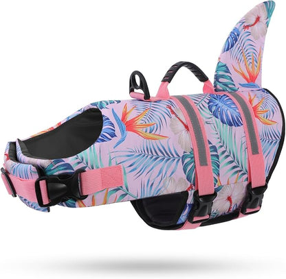 Shark Dog Life Vest for Swimming, Pet Life Vests for Boating, High Buoyant DogLife Jacket, Ripstop High Flotation Swimsui for Small, Medium, Large Dogs (HawaiiPink,S)