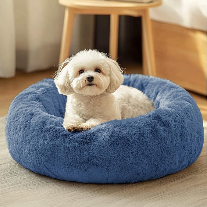 JOLLYVOGUE Dog & Cat Bed, Calming Anti-Anxiety Pet Bed for Small Dogs, Fluffy Donut Cushion for Small and Medium Pets (20")