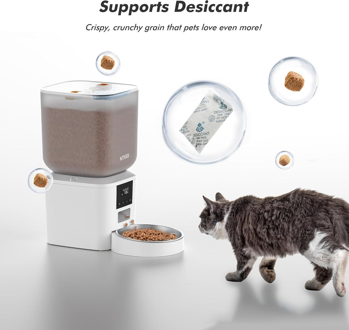 Automatic Dog Feeder - 8L/34 Cups Large Capacity Automatic Cat Food Dispenser with LCD Screen, Large Food Tray, Battery Operated, Timed Cat Feeder, Up to 50 Portions 6 Meals Per Day, Keeps Fresh