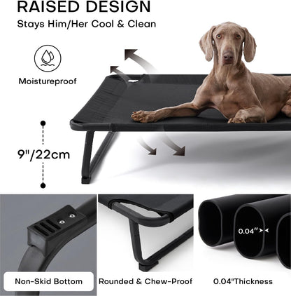 Made4Pets Raised Dog Bed for XXL Dogs - Outdoor Elevated Pet Cot with Snap-in Legs, Washable Mesh, Non-Slip Feet, Durable & Chew-Resistant Hammock Bed, Indoor & Outdoor Use, 54"x37", Black