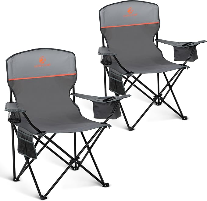 HIGH POINT SPORTS 2 Pack Portable Camping Chair for Adults, Folding Outdoor Camp Chair Lightweight Lawn Chairs Folding Collapsible Chair for Camping, Tailgates, Beach, Gray, Support 250 lbs