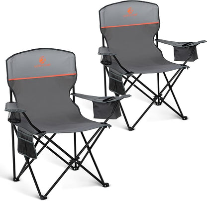 HIGH POINT SPORTS 2 Pack Portable Camping Chair for Adults, Folding Outdoor Camp Chair Lightweight Lawn Chairs Folding Collapsible Chair for Camping, Tailgates, Beach, Gray, Support 250 lbs