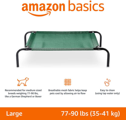 Amazon Basics Cooling Breathable Elevated Dog Bed with Metal Frame for Large Dogs, 51 x 31 x 8 Inch, Green