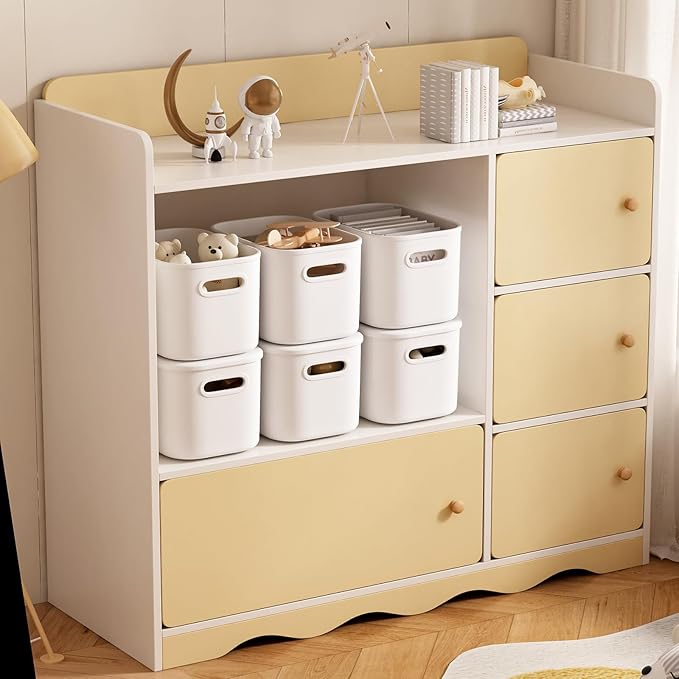 8 Pack White Storage Bins with Lids Stackable Storage Container for Organizing, Storage Boxes with Handle for Shelves, Cute Storage Bin for Craft, Snacks, 9.85x6.9x5.7 inch