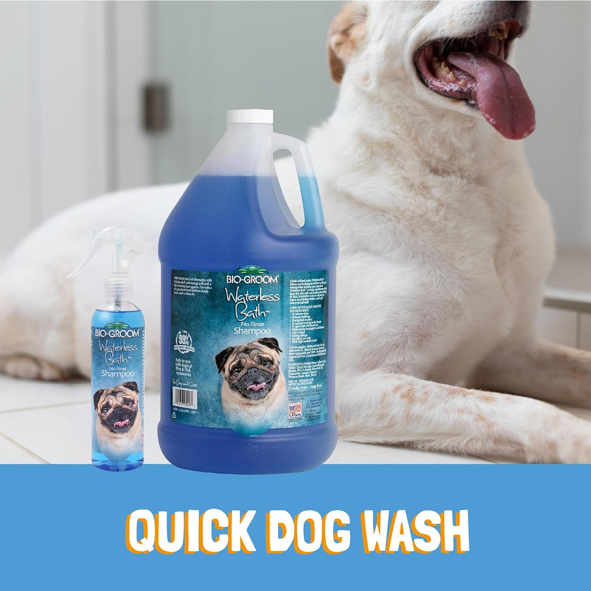 Bio-Groom Waterless Dog Shampoo - Tearless, No-Rinse, Dog Bathing Supplies, Puppy Wash, Cat & Dog Grooming Supplies, Cruelty-Free, Made in USA, Dry Shampoo Spray, Dog Products - 8 fl oz 1-Pack