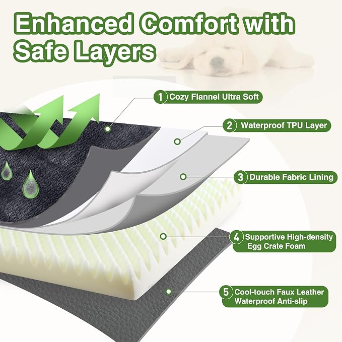 Waterproof Small Dog Bed Crate Pad 24", Washable Orthopedic Puppy Cat Mat | Outdoor Pet Bed Foam, Reversible Faux Leather & Flannel, Durable Removable Cover, Anti-Slip Kennel Pad 23"x17" Dark Gray