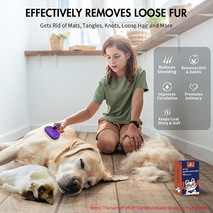 Dog Self Cleaning Slicker Brush for Shedding, Ideal for Short Long Haired Dogs, Including Cat. Removes Loose Fur, Undercoat, Mats, Tangled Hair. Suit for Large Medium Small Animal, Purple