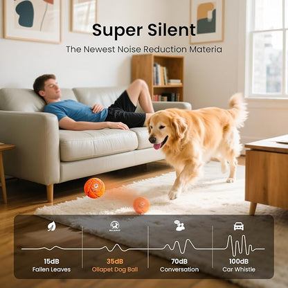 Smart Interactive Dog Toy Ball - Automatic Bouncing, Moving, and Vibrating, Chew-Resistant, Pet-Safe E-TPU Material, 3 Interactive Modes, IPX7 Waterproof, for Medium and Large Dogs (Orange)