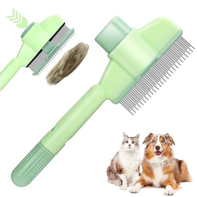 XANGNIER Pet Hair Removal Comb One-Click Self-Cleaning Grooming Brush, De-Shedding Comb for Short & Long Hair, Pet Grooming Supplies for Cats & Dogs