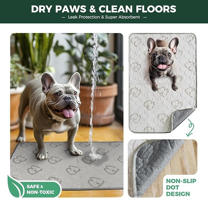 FXW Washable Pee Pads for Dogs, Super Absorbent, 18" x 29", 2 Packs | Machine washable, Non-slip backing