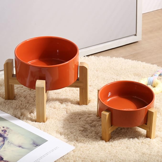 Petygooing Rust Red Elevated/Raised Ceramic Dog Bowl for Small Breeds, Dog Food Water Dish with Stand,Pet Feeding Bowl with Anti Slip Rubber for Cats and Small Dogs Puppy 13.5 OZ (5.1In / 1.7 Cups)