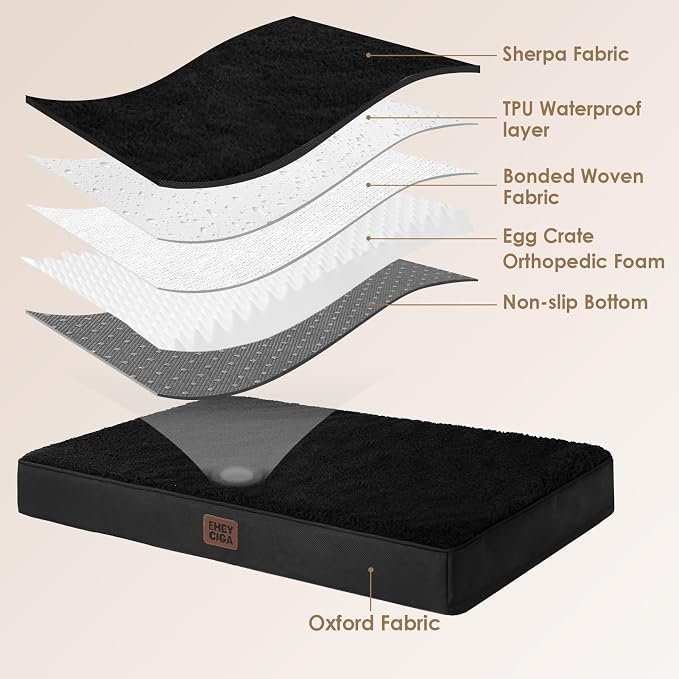 EHEYCIGA Orthopedic Dog Bed Large with Removable Washable Cover, 41IN Black | Egg Crate Foam Support, Durable Oxford fabric, Non-Slip Bottom, Machine Washable, Soft Waterproof Plush Pet Bed Mat For Crate