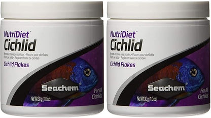 Seachem NutriDiet Cichlid Fish Flakes - Probiotic Formula with GarlicGuard 30g/1oz (Pack of 2)
