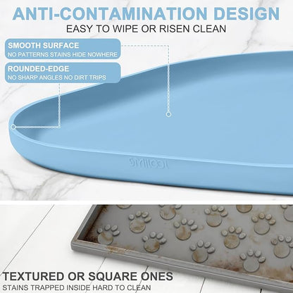 SMILOOL Waterproof Silicone Pet Food Mat with Raised Edge for Dog & Cat | 12" x 12" Non-Slip Small Pet Feeding Mats with Lip for Food & Water Bowl, Food Grade, Easy Cleaning, Light Blue