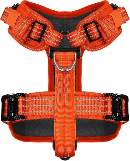 ICEFANG Dog Halter Harness with Metal Buckles,Dog Strap Vest for Small Dogs | Control Handle,Summer-Cooling,Reflective,Front Hook,Adjustable,Soft Padded,No Pull,Orange,Small