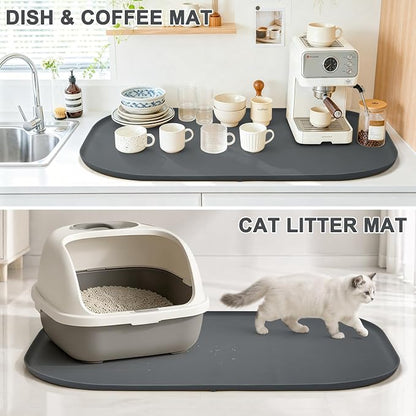 SMILOOL Waterproof Silicone Pet Food Mat with Raised Edge for Dog & Cat | 36" x 24" Non-Slip Large Pet Feeding Mats with Lip for Food & Water Bowl, Food Grade, Easy Cleaning, Dark Gray