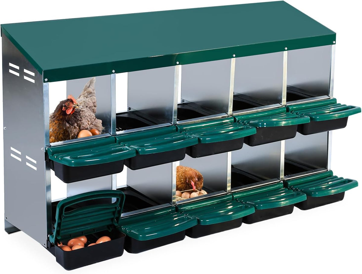 Chicken Nesting Box, 10 Hole 2 Layer Hen Nest Boxes, Roll Away Eggs Laying Boxes,Cleanable Pull Out Hen Roosting Boxes