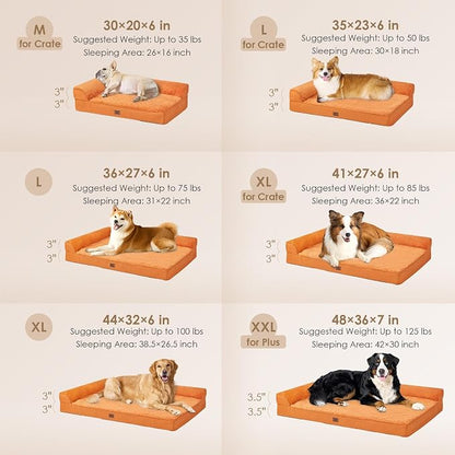 EHEYCIGA Orthopedic Dog Bed Medium Size, Memory Foam Dog Bed, Pumpkin | Small Dog Sofa with Washable Removable Cover, Waterproof Pet Couch for Crate with Nonskid Bottom, 30x20x6