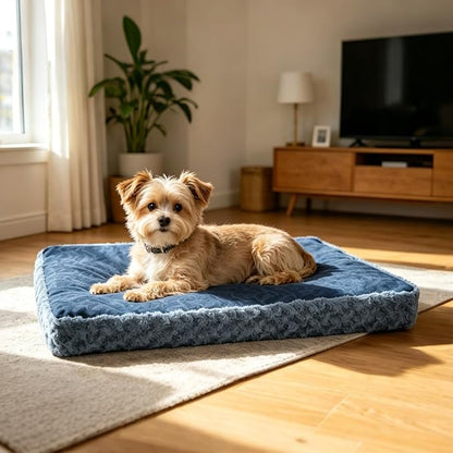 EMPSIGN Dog Bed Mat Crate Pad Mattress, Ultra Soft Pet Kennel, Navy, Small | Reversible(Cool & Warm), Waterproof Linings, Removable Machine Washable Cover, for 24" Dog Crate, Soft Rose Plush/Canvas