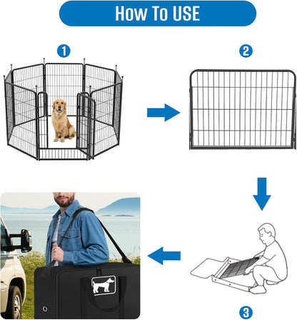 SIRUITON Dog Playpen Storage Bag Fits 40" H 8 Panels and 9 Stakes, Heavy Duty 600D Oxford Fabric Suitable for Foldable Exercise Pet Playpen, Dog Fence Travel Bag with Reinforcing Plate & Shoulder