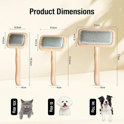 UTEE Slicker Brush for Long-Haired Cats & Small Dog (Pomeranians, Bichons, Shih Tzus, Ragdoll & Persian Cats) Gentle Grooming Tool with Stainless Steel Curved Pins & Ergonomic Beech Wood Handle
