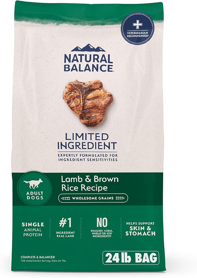 Natural Balance Limited Ingredient Adult Dry Dog Food with Healthy Grains, Lamb & Brown Rice Recipe, 24 Pound (Pack of 1)
