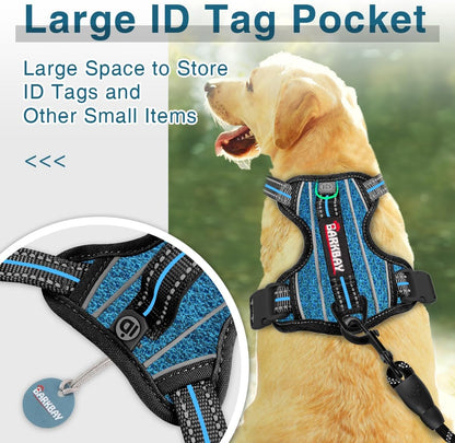 BARKBAY Dog Harness No Pull with ID Tag Pocket - Heavy Duty, Reflective, Easy Control for Large Dogs(Blue/Black,XL)
