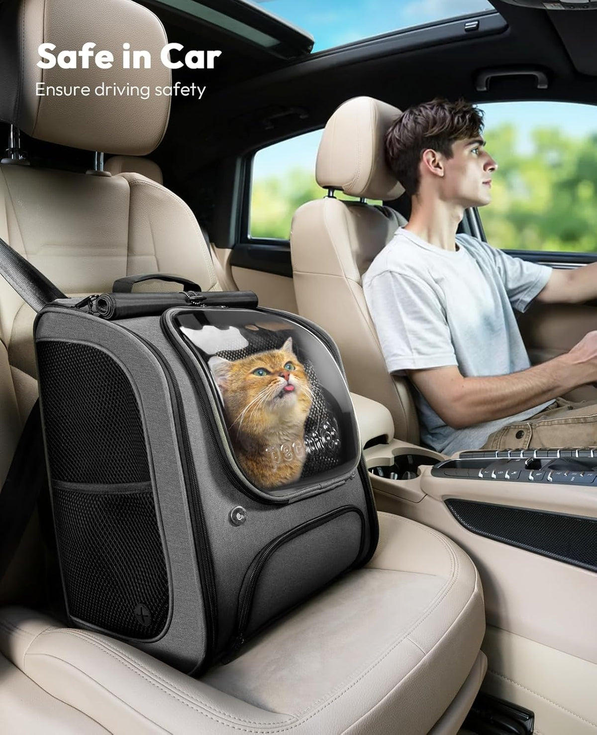 Pecute Cat Backpack Carrier, Large Space Cat Bubble Backpack, Breathable Cat Carrier, Shaded Dog Backpack Carrier, Ergonomic 3D Design for Travel, Hiking, Suitable for Shopping, and Vet, Gray