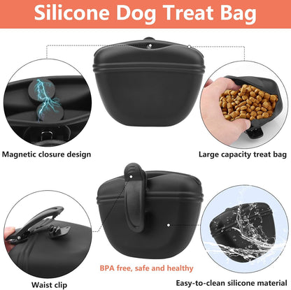 BARKIE Dog Training Kit - Treat Pouch, Pet Training Fanny Pack, 2 Puppy Training Clickers, Ultrasonic Silent Whistle, 2-in-1 Whistle Clicker, Clicker Training Guide Booklet, Dog Poop Bag (Black)
