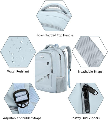 MATEIN 18 Inch Laptop Backpack for Women, TSA Approved Laptop Rucksack Large Capacity 50 L, Anti Theft Backpack with Comfortable Shoulder Straps for College Work Travel, Haze Blue