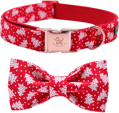 Elegant little tail Dog Collar with Bow, Cotton & Webbing, Bowtie Dog Collar, Adjustable Dog Collars for Small Medium Large Dogs and Cats