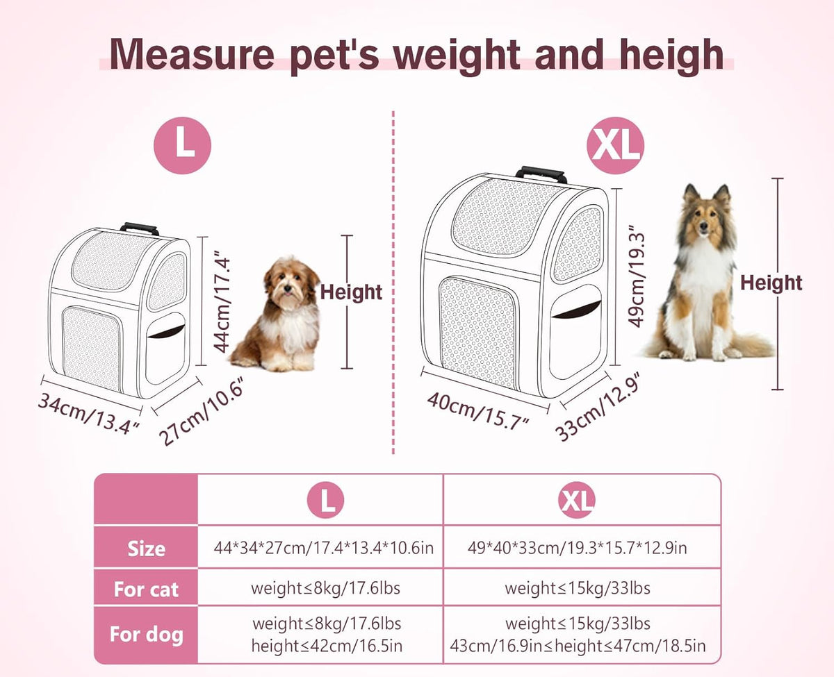 Pecute Cat Backpack Carrier, Expandable Cat Carrier Backpack with Breathable Mesh, Pet Carrier Backpack for Cats Small Dogs Puppies, Dog Backpack Carrier Great for Travel Hiking Camping Outdoor
