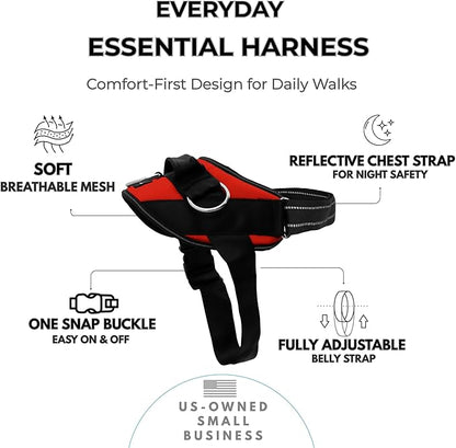 ShawnCo Essential Dog Harness, No-Pull Pet Vest (Mustang Red,XL) | 3 Leash Clips, Easy On, No-Choke, Reflective, Adjustable Fit, Padded Comfort, Control Handle, For Small, Medium & Large Dogs