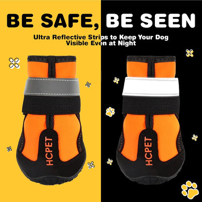 Hcpet Dog Shoes, Dog Boots for Large Dogs, Waterproof Dog Booties Paw Protector for Summer Hot Pavement, Winter Snowy Day, Outdoor Walking, Indoor Hardfloors Anti Slip Sole Orange Size 7