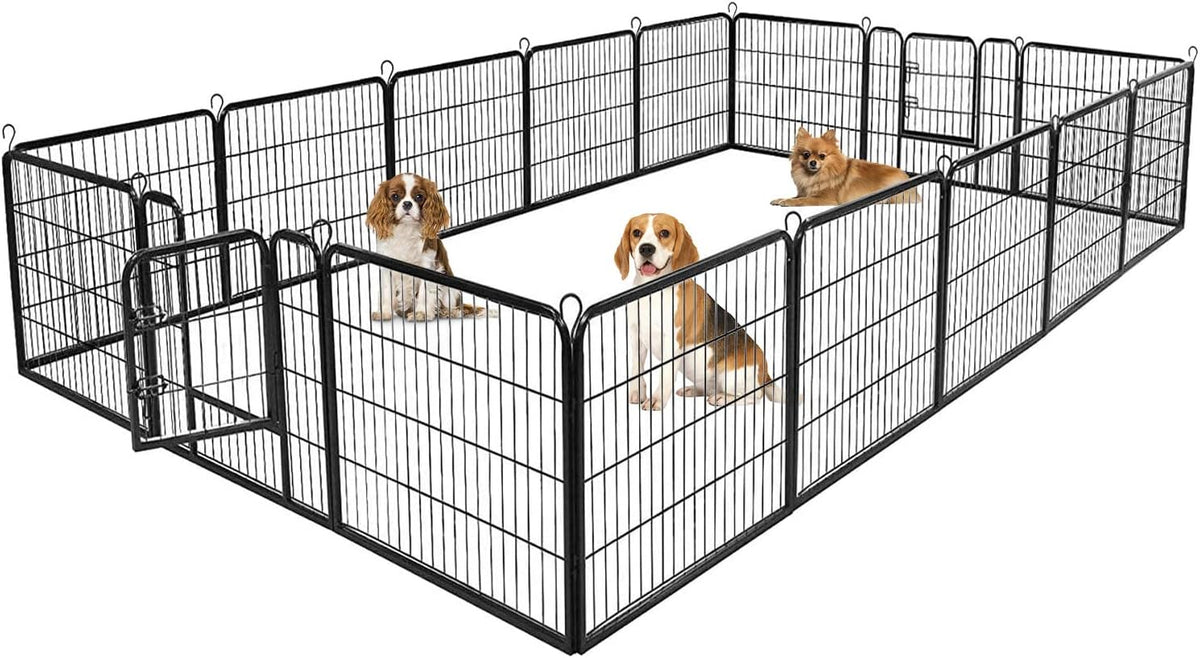 BestPet Dog Playpen Indoor 32 inch 16 Panels Metal Dog Pen Pet Dog Fence Outdoor Exercise Pen with Doors,Pet Puppy Playpen for RV Camping Yard, Black