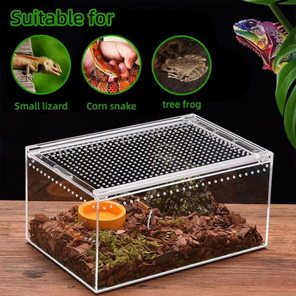 Small Acrylic Reptile Enclosure, No Assembly Small Reptile Breeding Box for Insect Tarantula Hermit Crab Jumping Spider (8x6X4 in)
