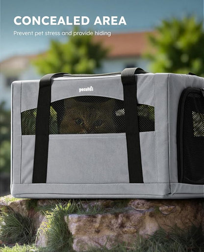 Pecute Cat Carrier Stable, Pet Carrier with Privacy Partition,Gray | Safe For Car Travel, Stable Steel Frame, Soft-Sided Pet Carrier Bag For Dogs And Cats Up To 11lbs, Foldable Design.