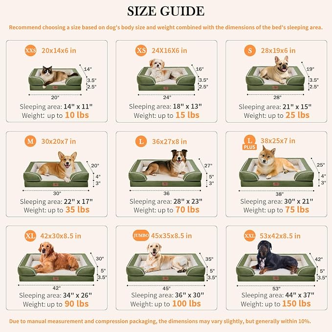 Comfort Expression Orthopedic Dog Beds for Large Sized Dog with Bolster | Waterproof Dog Couch Bed with Washable Cover & Non-Slip Bottom, Supportive Egg Crate Foam Large Pet Bed, 38x25 Inch