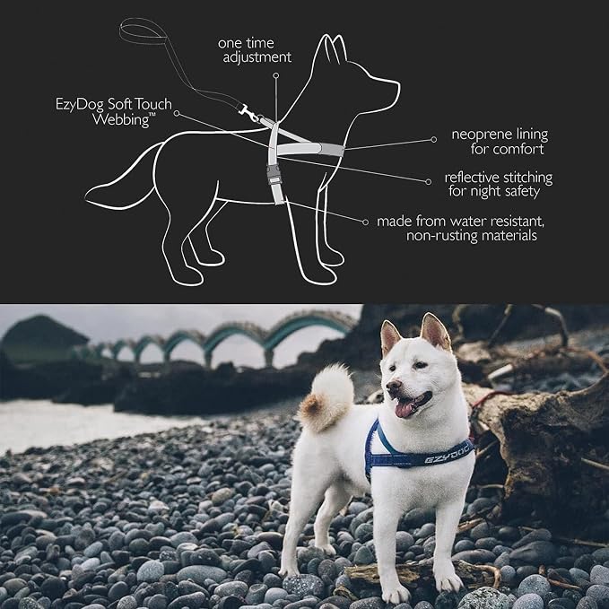 EzyDog Quick Fit Dog Harness, Soft Neoprene Padding - X-Small, Pink | Fast One-Click Buckle, Adjustable Fit, Strong Reinforced Materials, Reflective Stitching, No Pull Dog Harness, Easy Walking