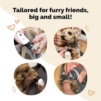 LuckyTail Pet Nail Grinder for Dogs and Cats - Super Quiet and Low Vibration Electric Dog Nail Grinder with 2 LED Lights - USB Rechargeable and Cordless - 2 Speeds - Small to Large Pets