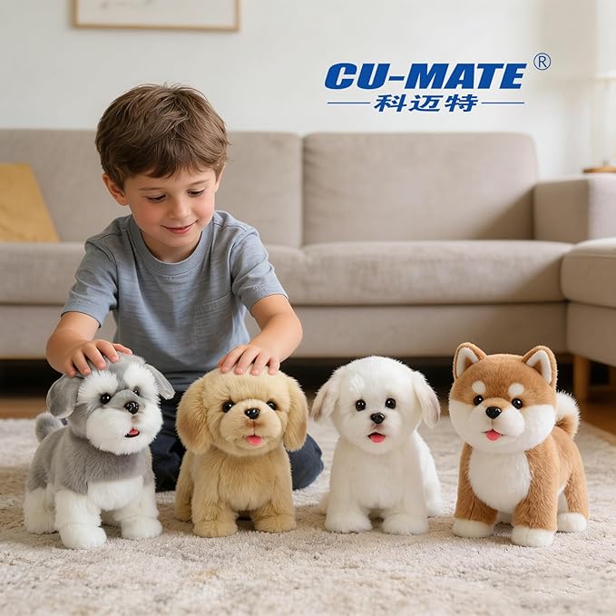 CU-MATE Interactive Dog Stuffed Animal Electronic Plush Pomeranian Simulation Puppy Realistic Toy Like-Real Robotic Nodding Barking Wagging Tail Present Pet for Toddler Boys
