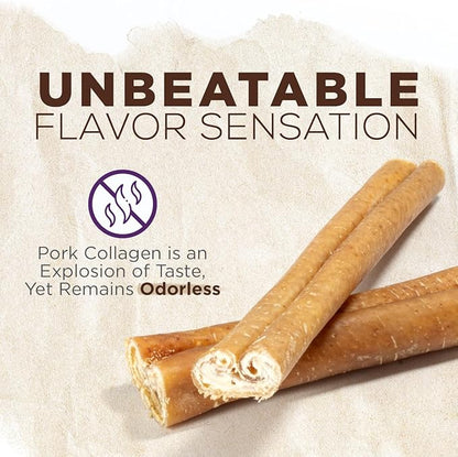 Natural Farm Pork Collagen Sticks Dog Chews, 6-Inch (5 Pack), Odor-Free Long-Lasting Chews, 100% Natural Pork Bacon Skin, Great Alternative for Bully Stick & Rawhide, Great for All Dogs
